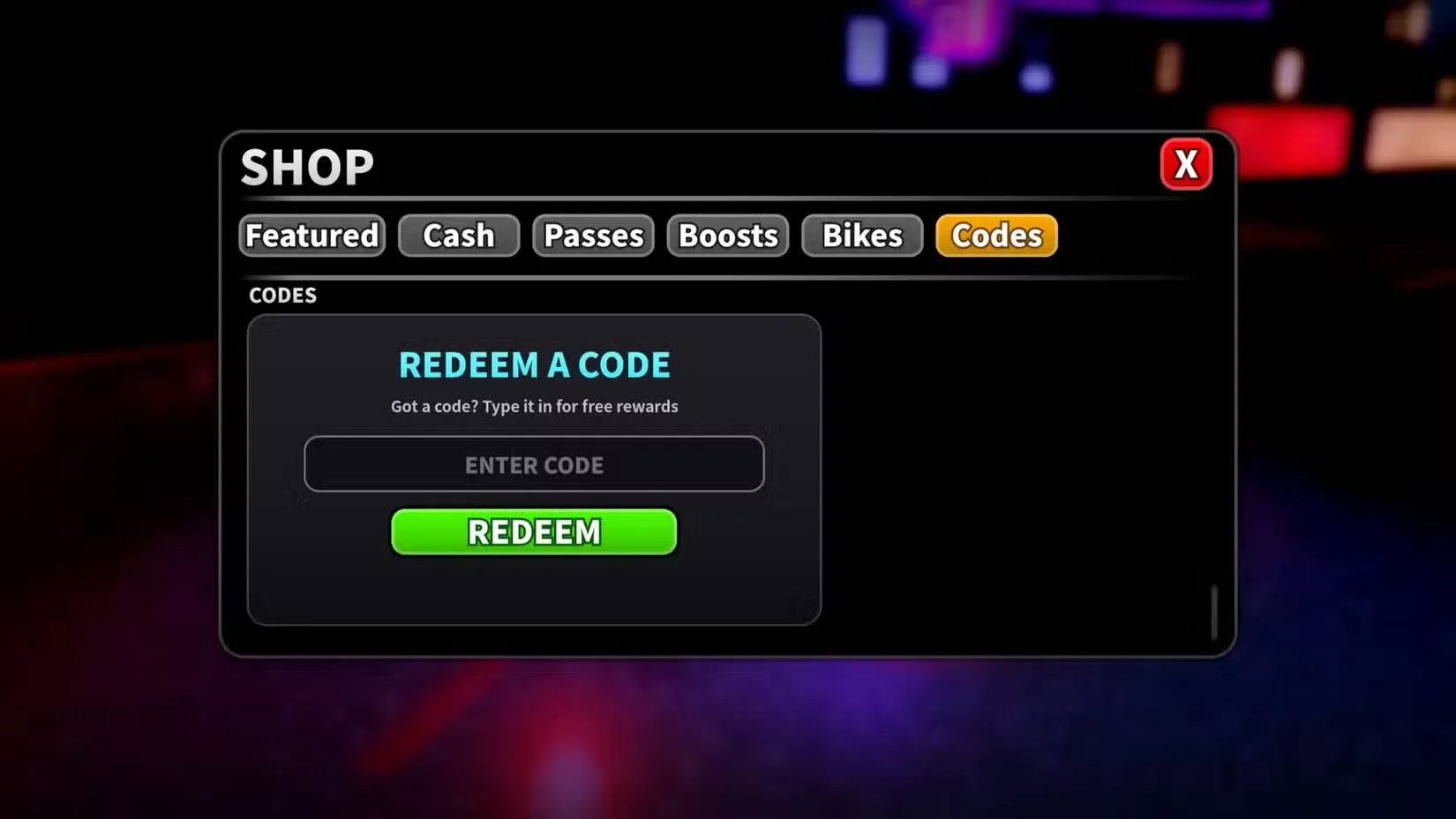 How to redeem codes in Night Rider