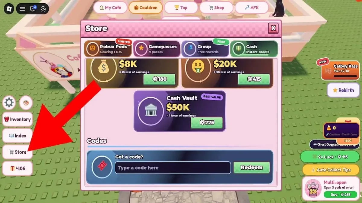 How to redeem codes in Own a Catboy Cafe