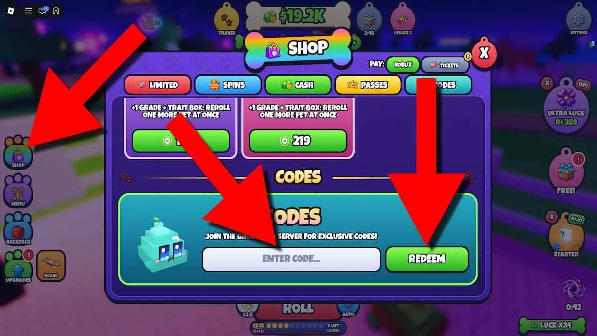 How to redeem codes in Pet Dice