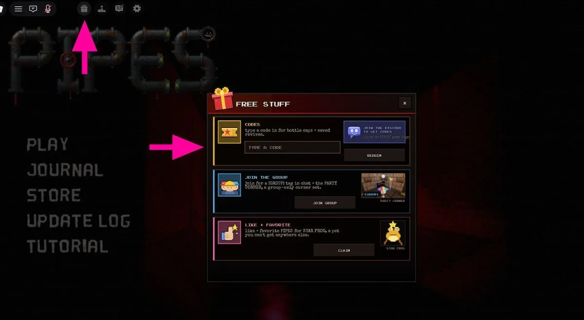 How to redeem codes in PIPES