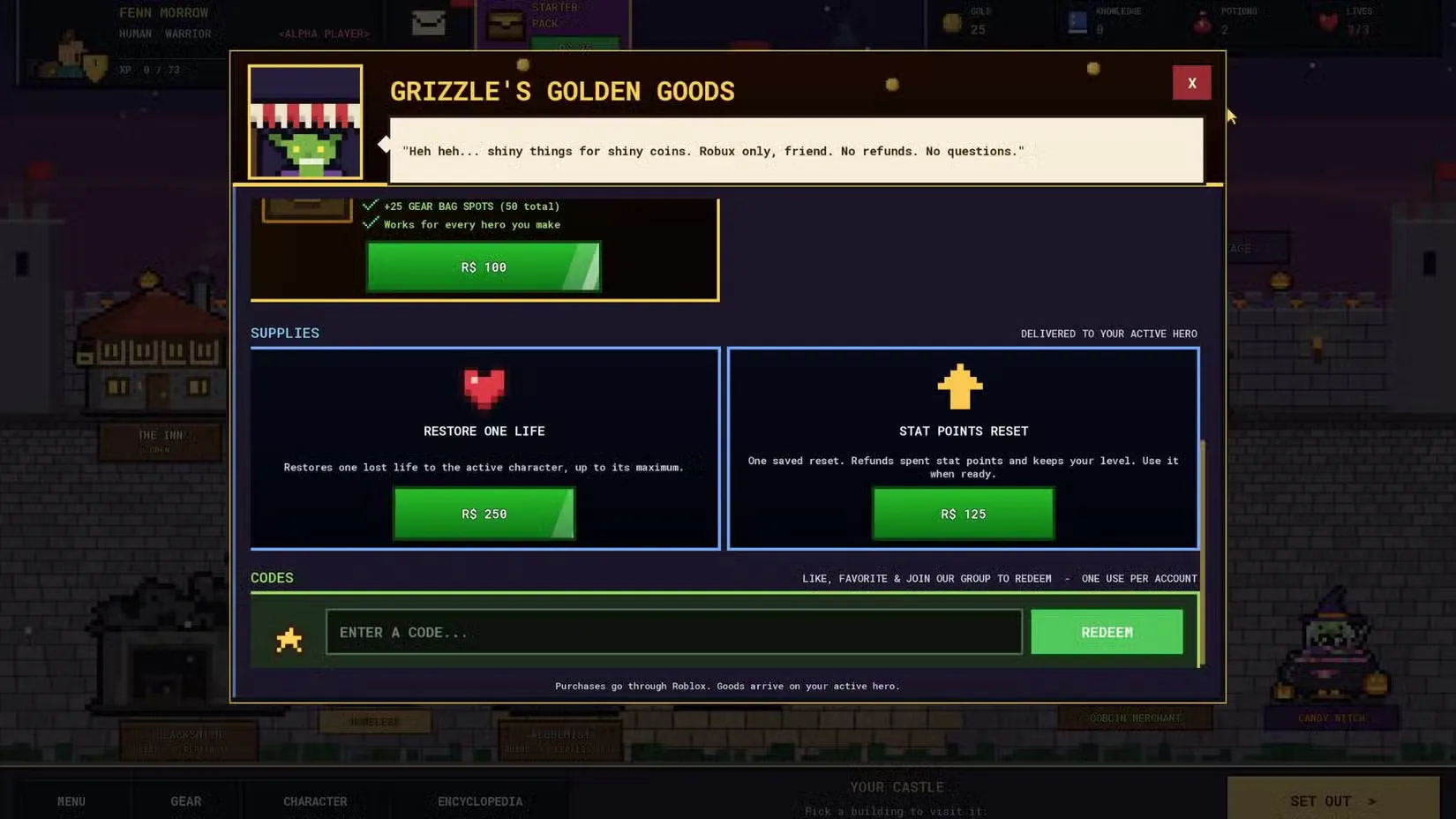 How to redeem codes in Pixel Lineage