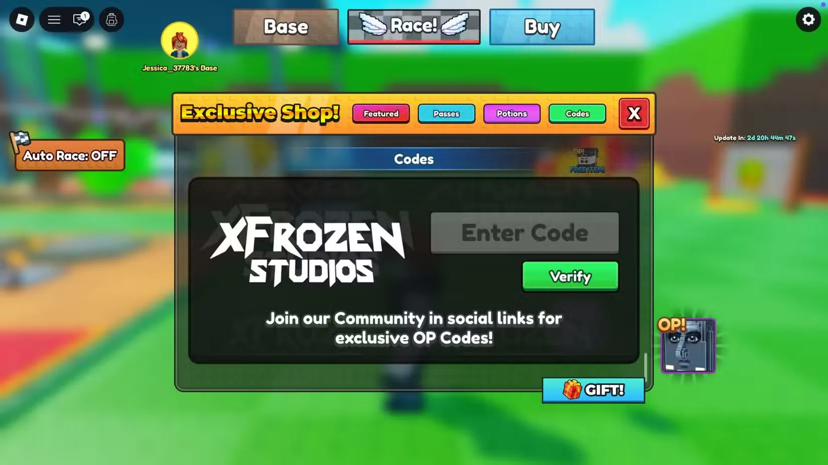 How to redeem codes in Race Your Lucky Block