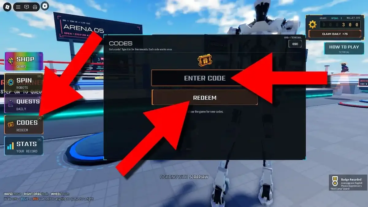 How to redeem codes in Ragdoll Robot Boxing