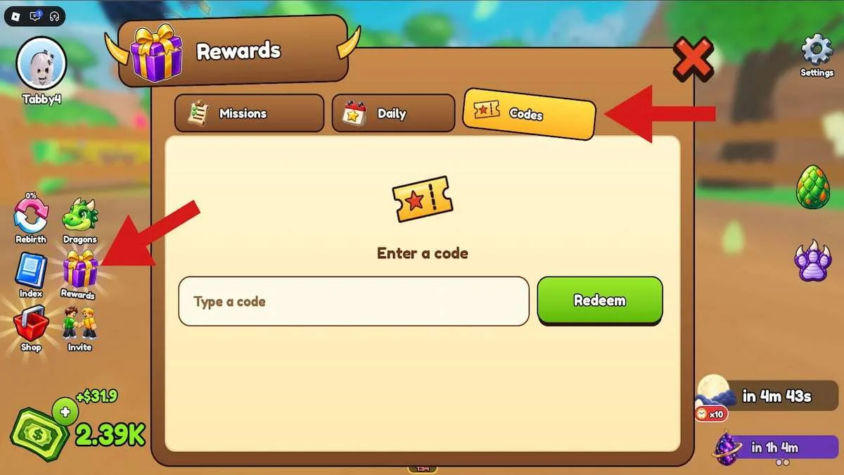 How to redeem codes in Ride a Dragon
