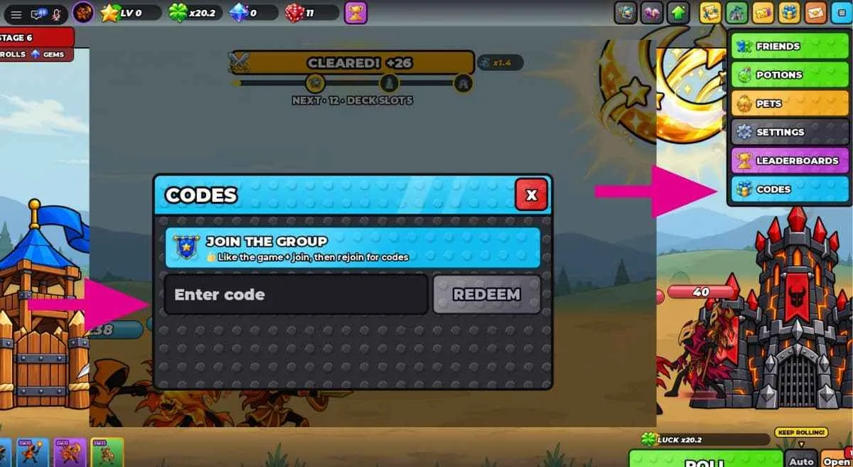 How to redeem codes in Roll A Stickman