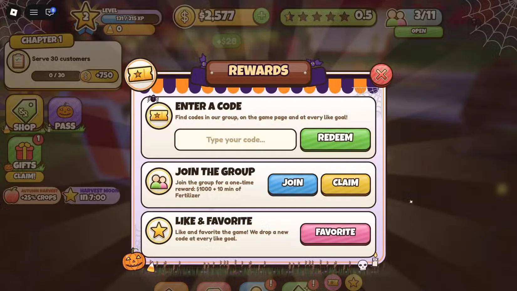 How to redeem codes in Run Your Own Farmstead