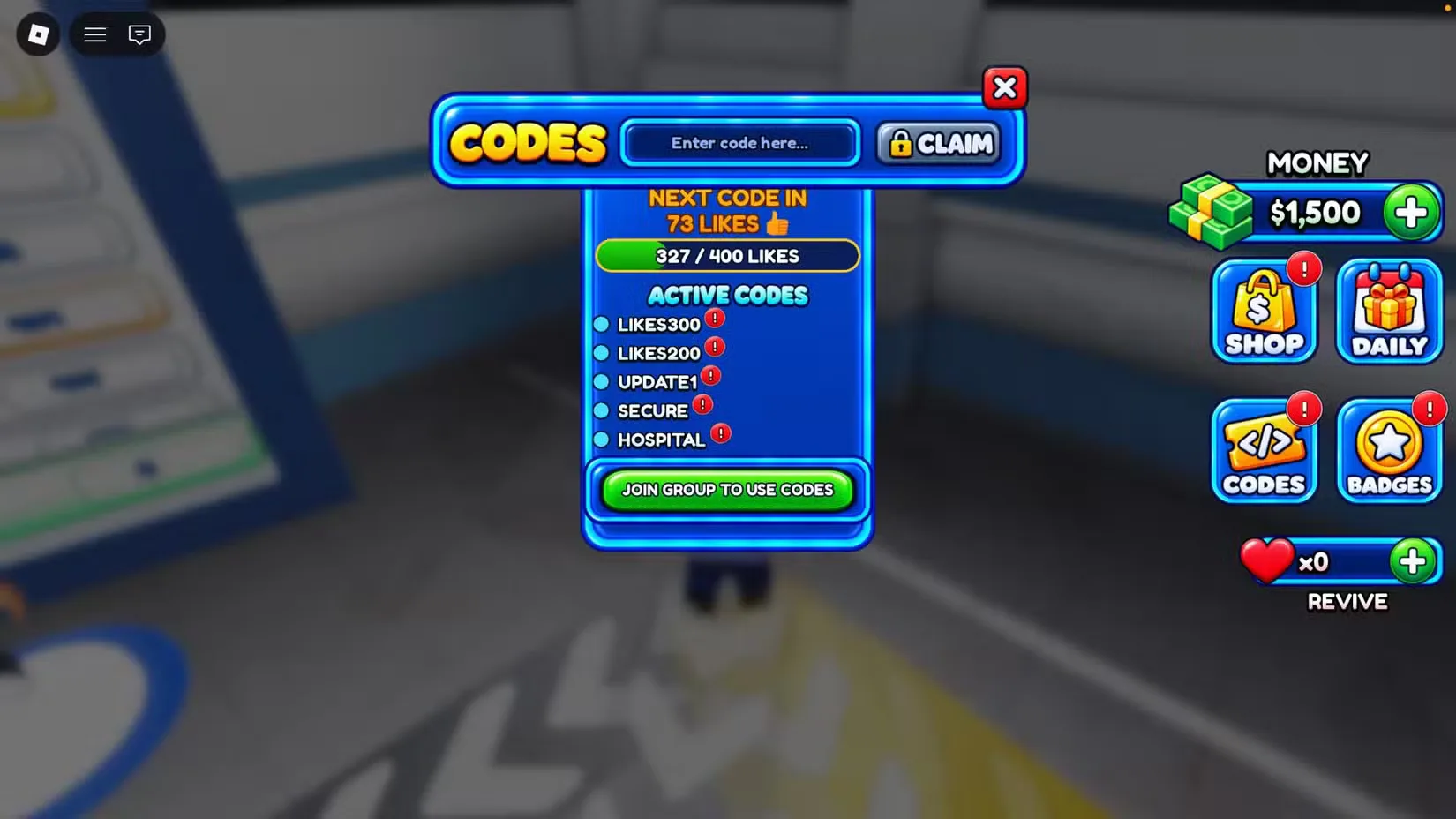 How to redeem codes in Secure The Hospital