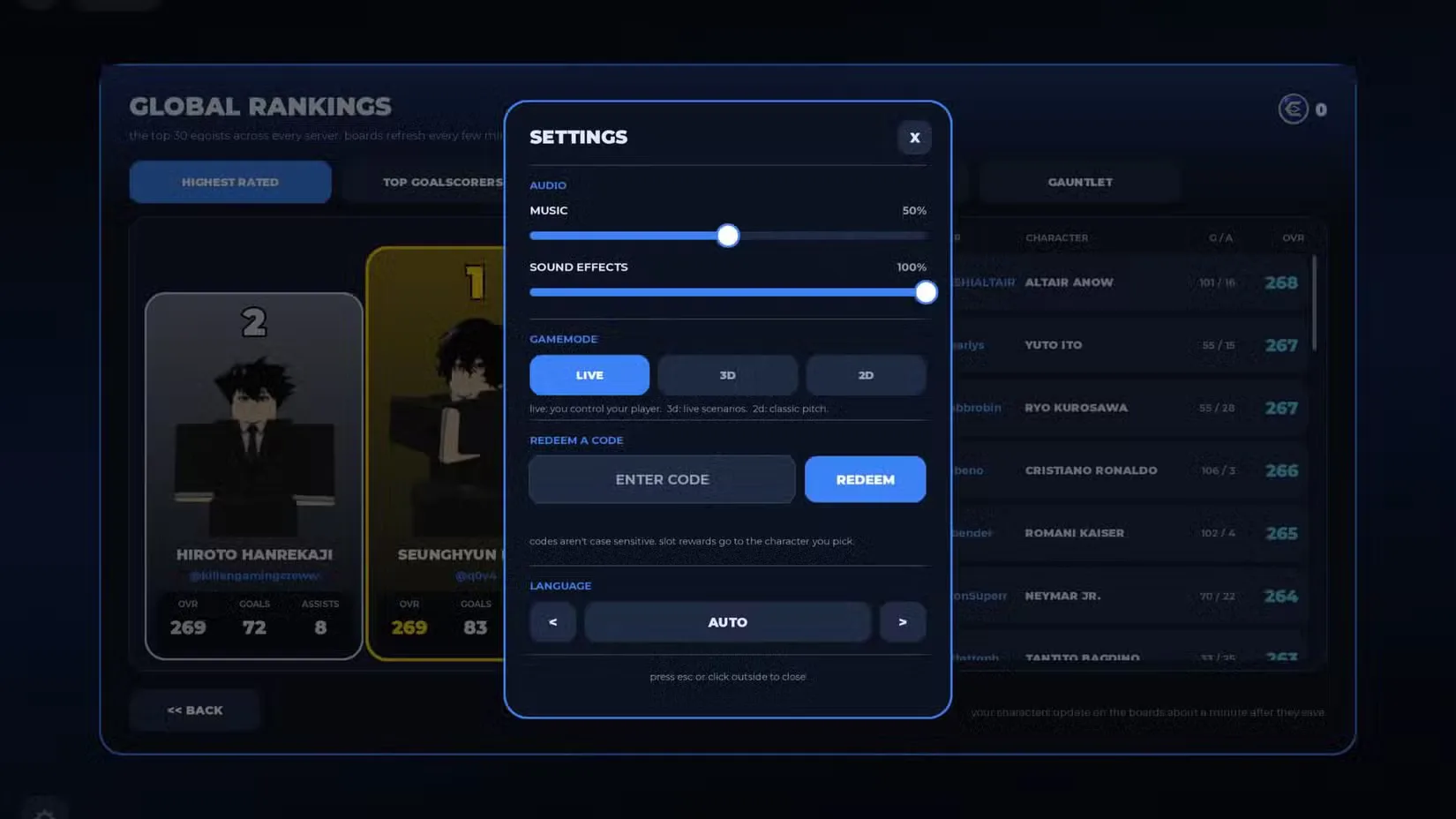 How to redeem codes in Start Your Blue Lock Career