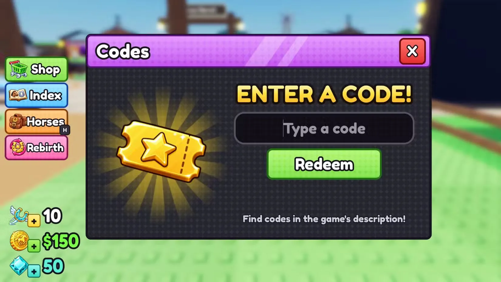 How to redeem codes in Steal a Wild Horse