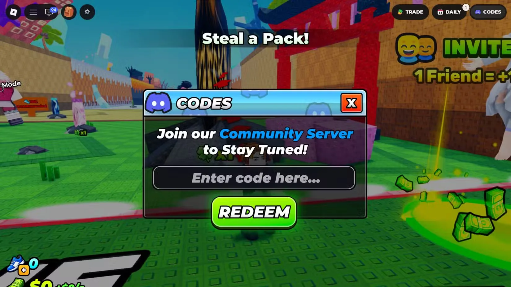 How to redeem codes in Steal an Anime Pack