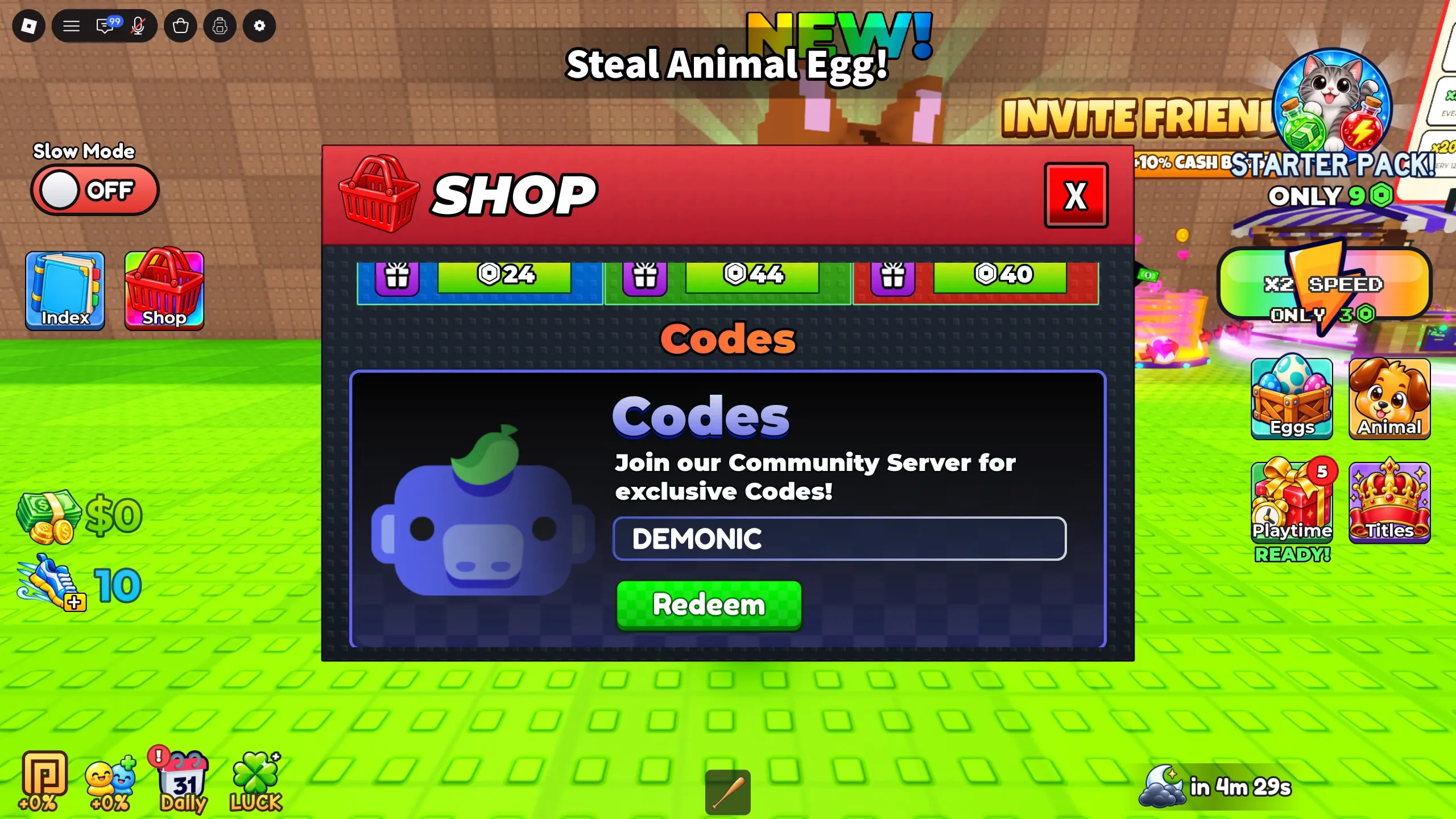 How to redeem codes in Steal Animal Egg