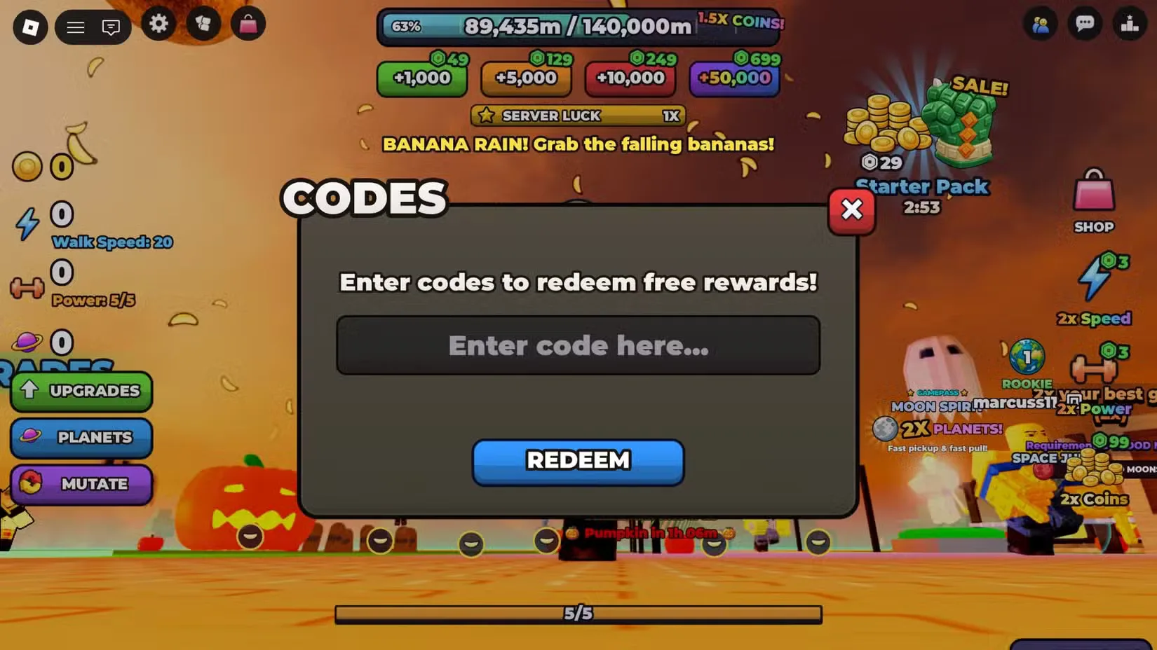 How to redeem codes in Steal the Moon