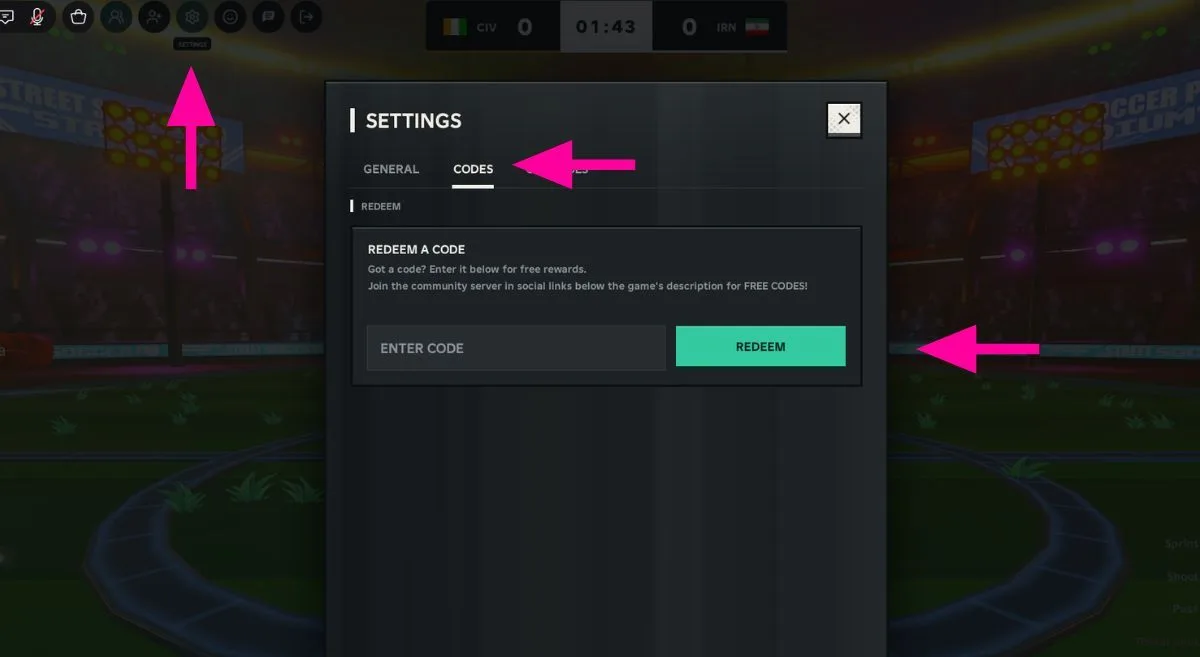 How to redeem codes in Street Soccer Pro