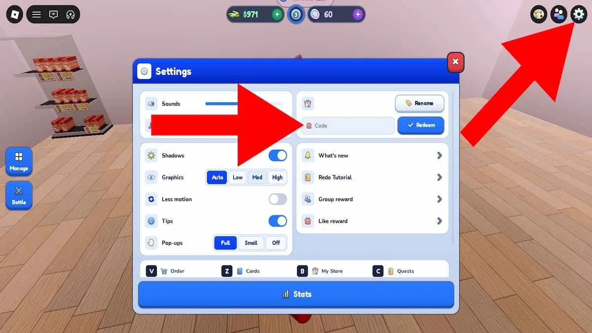 How to redeem codes in TCG Card Shop