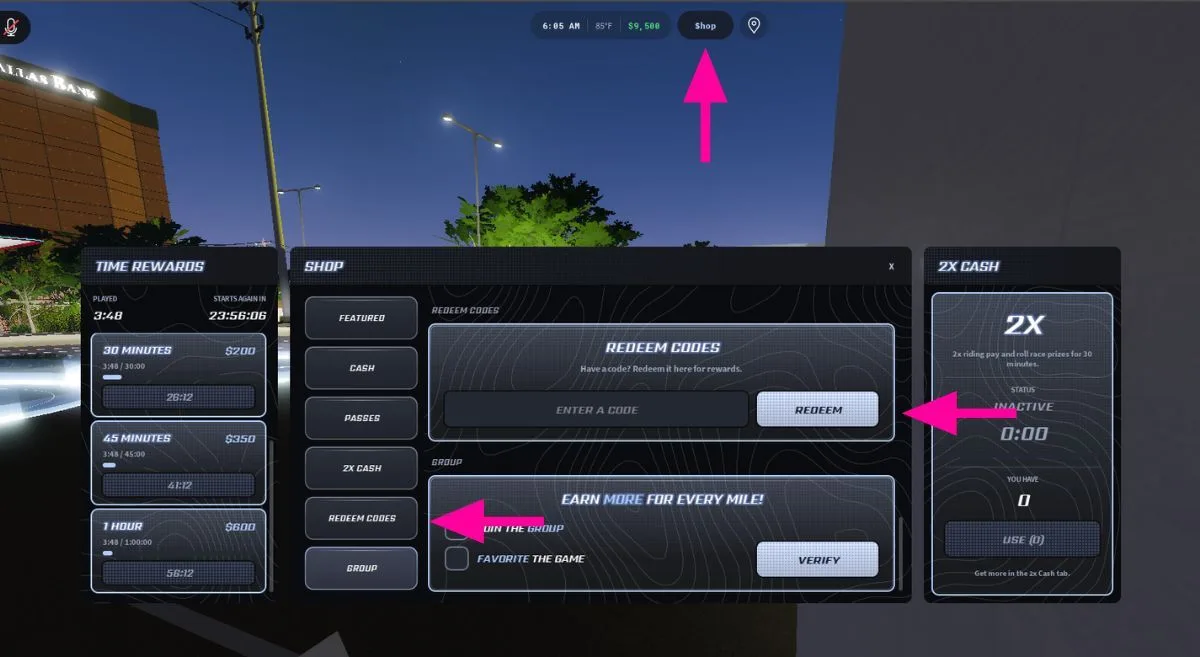 How to redeem codes in Throttle