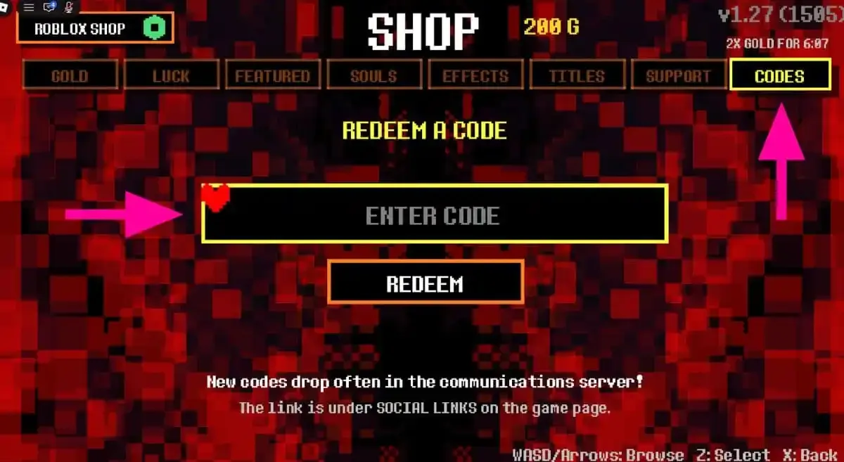 How to redeem codes in Undertale Fight