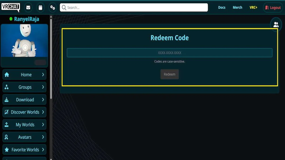 How to redeem codes in VRChat