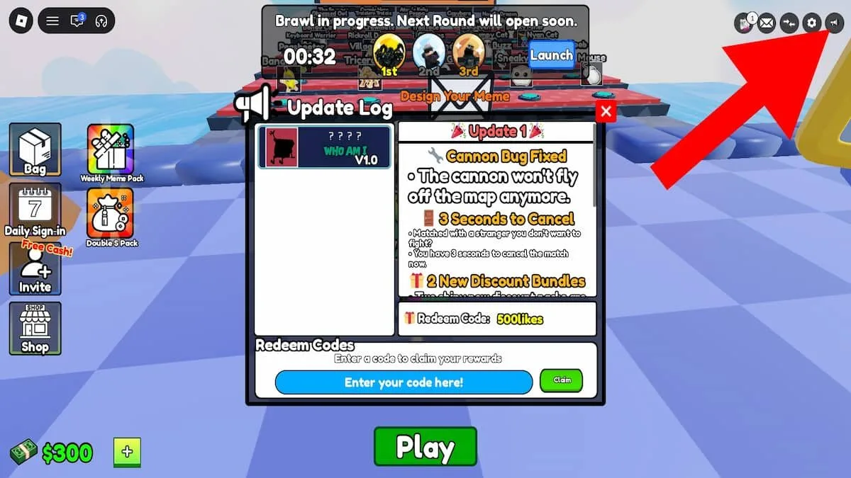 How to redeem codes in What The Fight