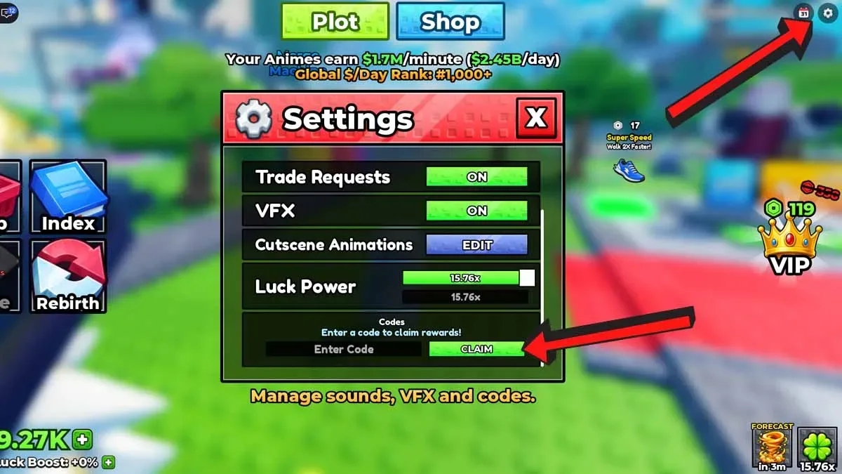 How to redeem codes in Wish For Anime